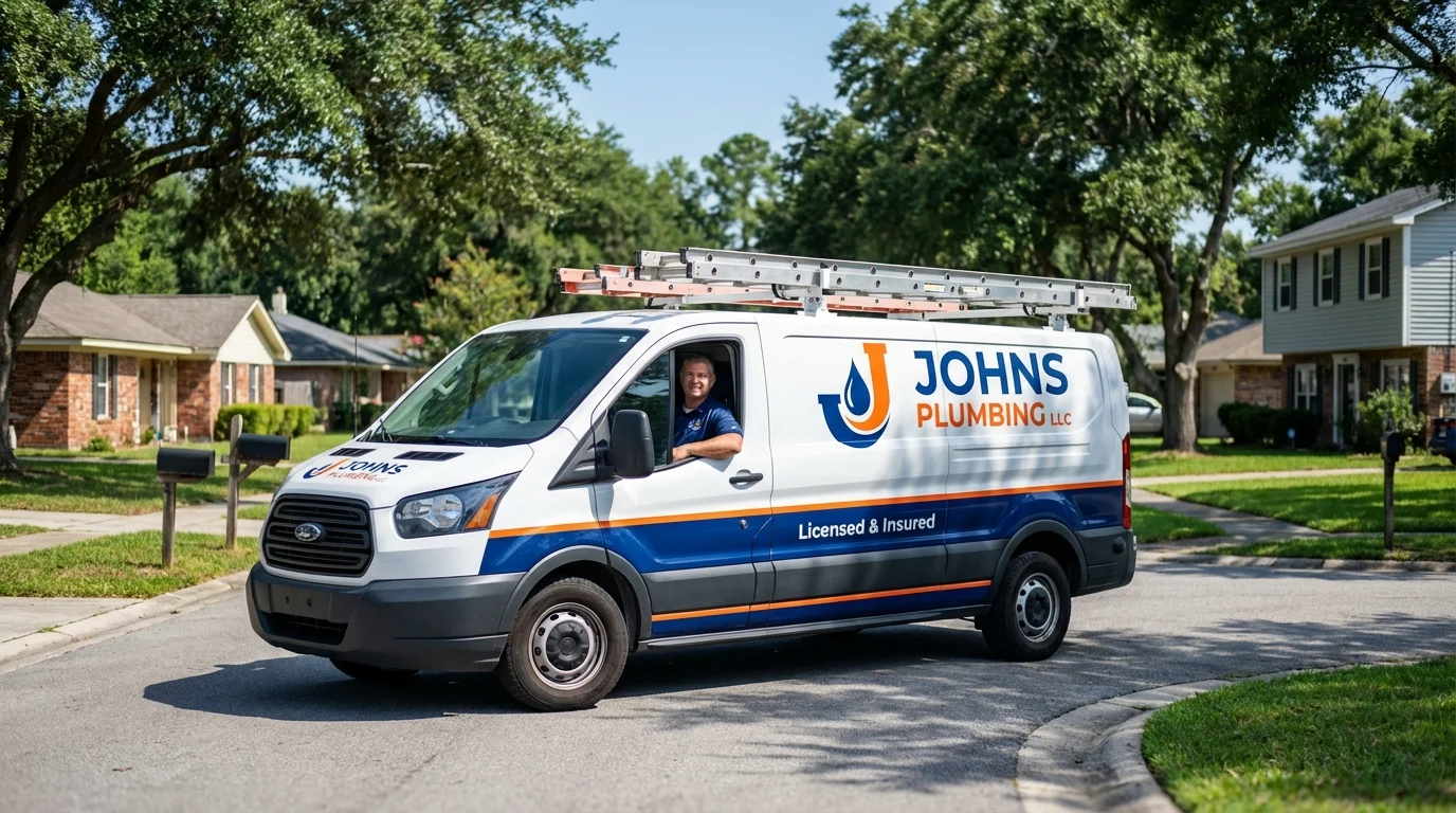 Johns Plumbing LLC service van in Oakdale, PA