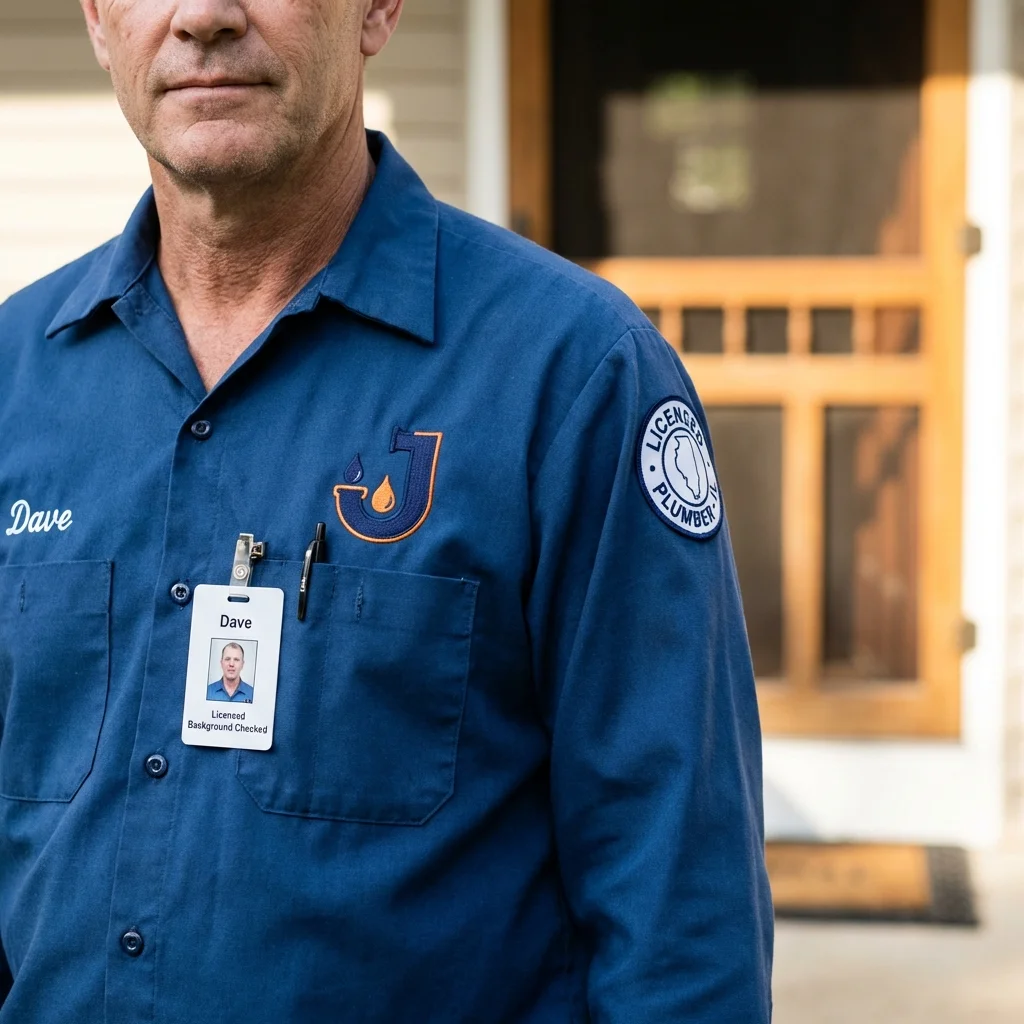 Licensed plumber showing ID badge in Oakdale, PA