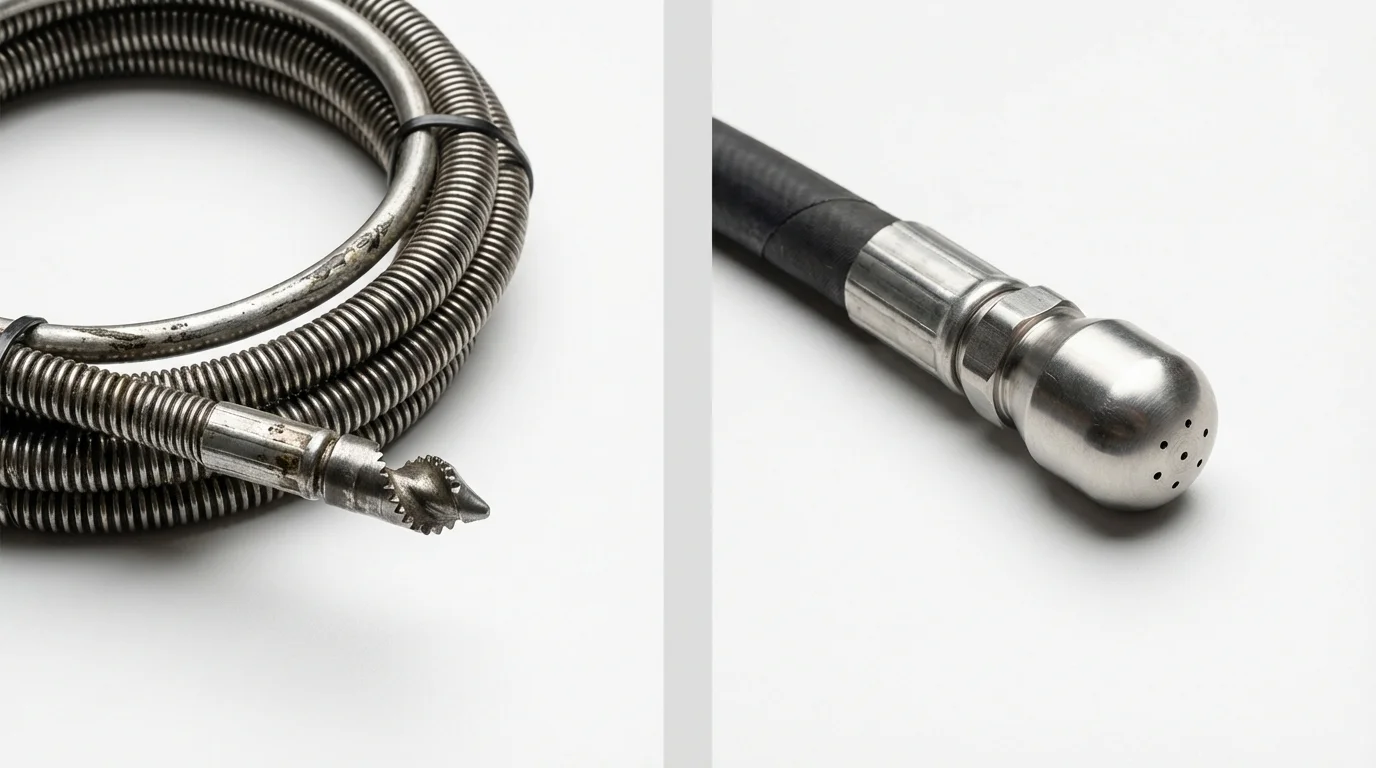 Drain snake cable and hydro jetting nozzle used for drain cleaning in Oakdale, PA