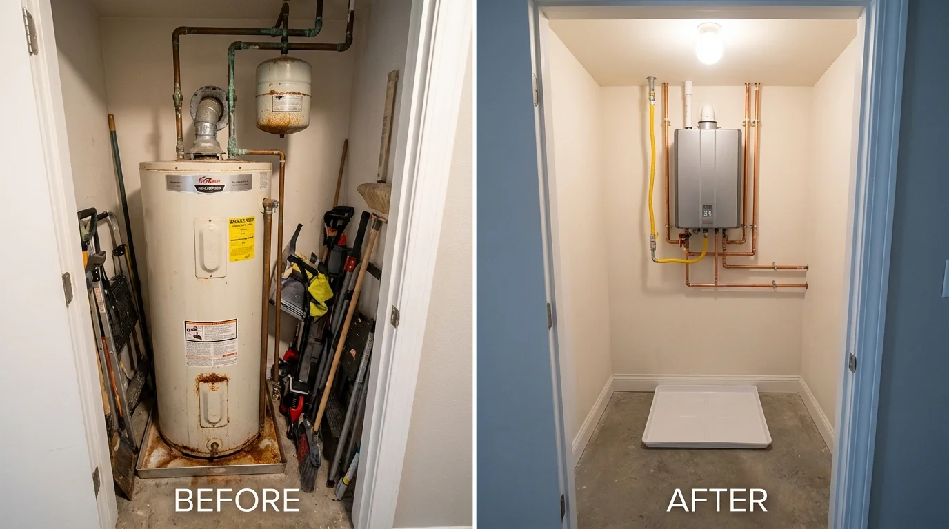 Tank water heater versus wall-mounted tankless unit comparison for Oakdale, PA homeowners