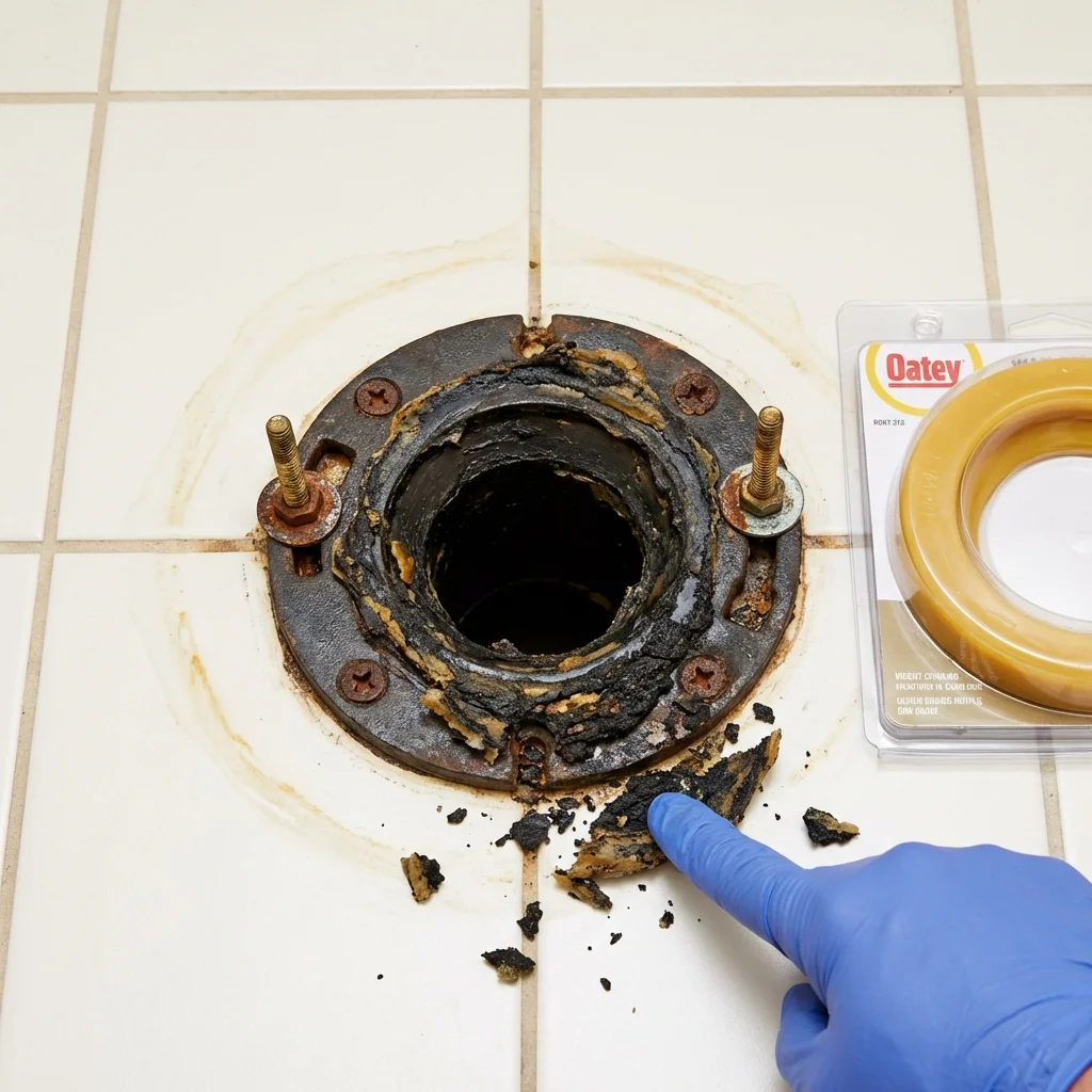 Failed wax ring showing water seepage at the base of a toilet in a Oakdale, PA home