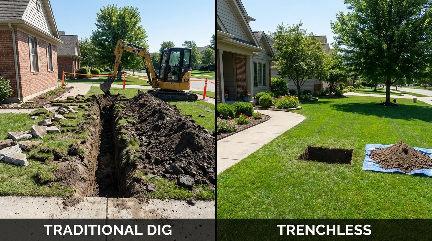 Trenchless sewer repair with minimal yard damage versus traditional excavation in Oakdale, PA